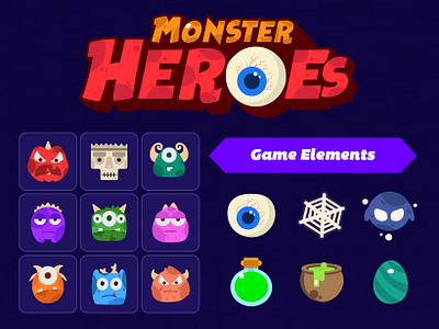 Monster Hero Match 3 Game kit character design cute monster download game game game art game assets game design game element game kit game logo game powerups game ui heroes game iphone game monster character monster game monster hero ui design