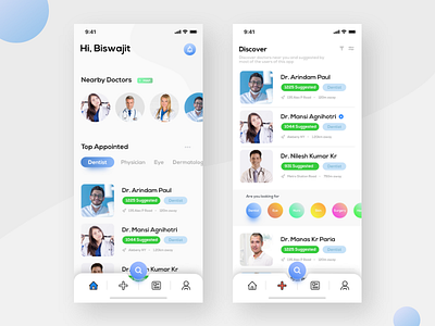 Home & Discover - Doctor App UI colors design gradient interaction typography ui ux visual design