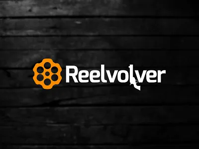 Reelvolver branding business logo clever logo custom logo design hollywood logo logo design logo designer media logo minimal minimal logo minimalistic movie logo movie production movie studio movie trailer negative space pistol revolver typography western