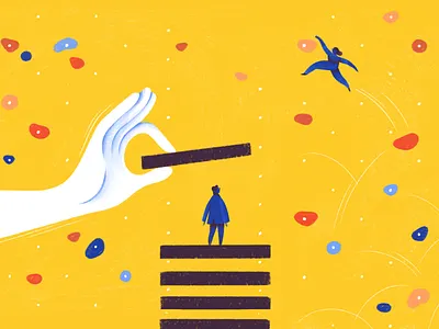 Getting a promotion isn't the same as being a leader bouldering character climbing hand illustration ladder