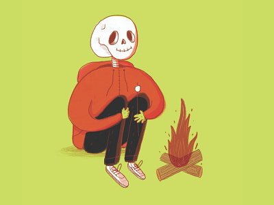 Skeleton Kid campfire halloween illustration skeleton