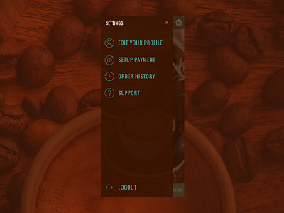 Covfefe App - Settings Menu app brown coffee covfefe daily ui earthy list menu mobile navigation restaurant slide out ui ui challenge