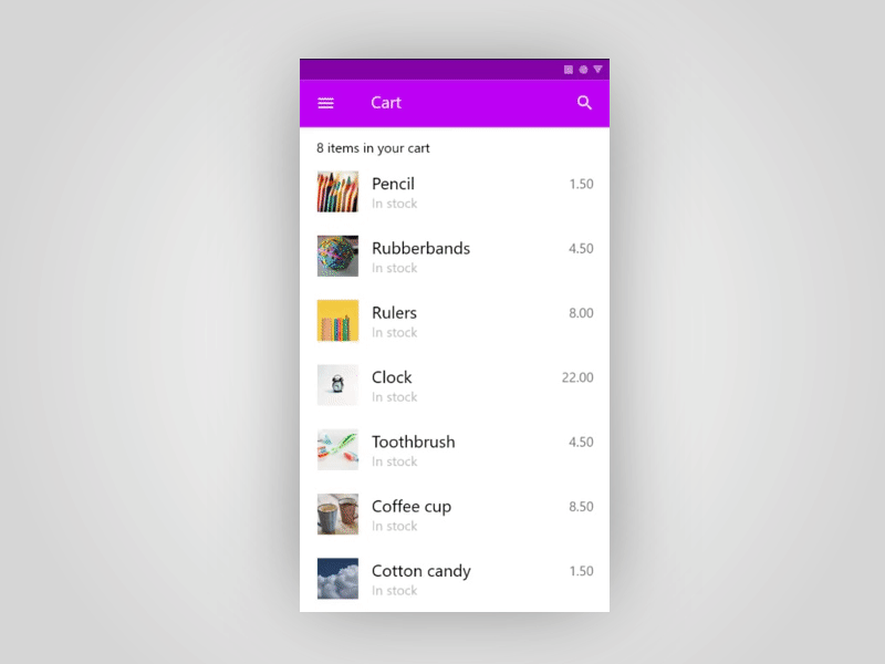 Shopping Cart animation protopie test ui xd
