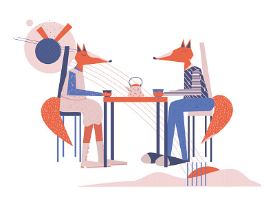 Tea autumn colors design fox illustration tea