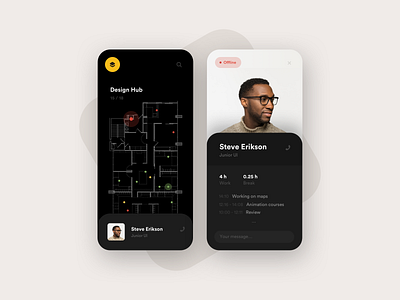 Office Tracker app app black clean concept corporate design digest floor flow map minimal mobile navigation plan productivity statistics stats task flow tracker ui