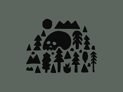 Forest graves illustration mountains skull trees