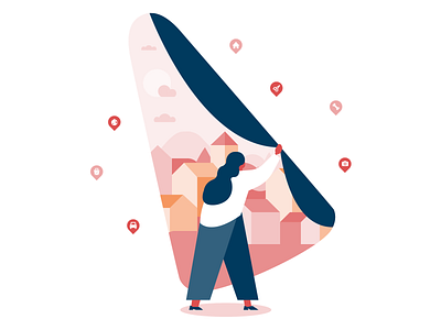 On-boarding Explorations city illustration light pins window woman