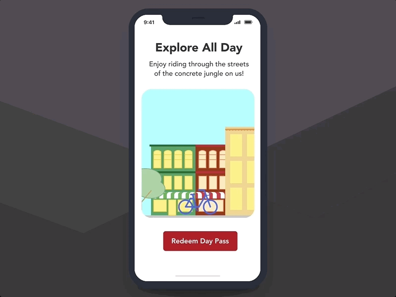 Redeem Coupon animation app bike blue citi concept daily ui dailyui day design explore gif invisionstudio nyc pass redeem transition ui uidesign vector