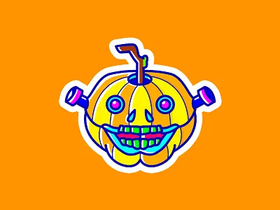 Trick or Treat! Mr. Pumpkin art bright colorful cute fall frankenstein halloween illustration inktober intober2018 pumpkin scary spooky sticker