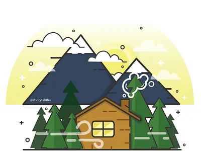 cottage in the middle of the forest art design flat illustration illustrator minimal sketch vector