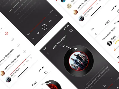Music Player UI design app audio black concert concise cool design fm graphics grid mobile app music music album music player sketch slider song ui ux vinyl records