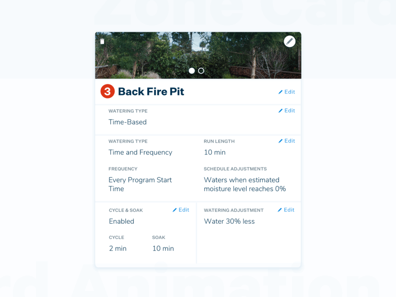 Zone Desktop Card Animation animation app card design interface options product design ui ux watering web app