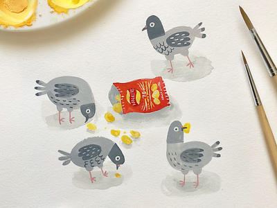 Crisps crisps gouache illustration london pigeons