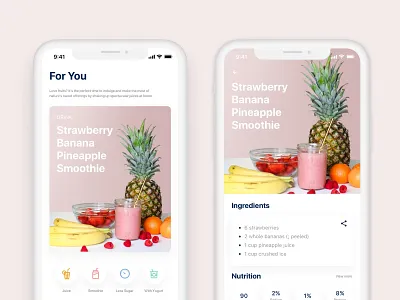 Juice and Smoothie Recipes Exploration exploration juice light minimalist design pastel color simple smoothies ui uidesign