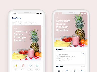 Juice and Smoothie Recipes Exploration exploration juice light minimalist design pastel color simple smoothies ui uidesign