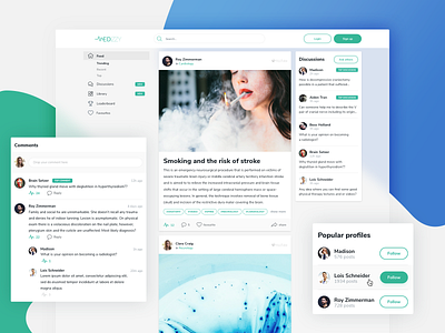 Medizzy – feed app clean feed medical network news feed social social media tile ui ux web