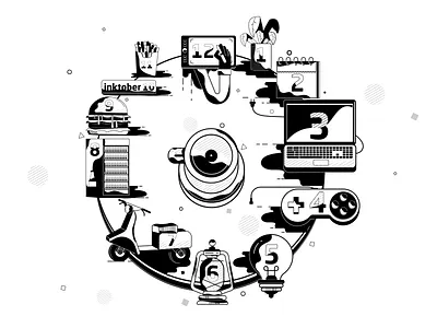 clock black and white burger clock coffee concept design games illustration inktober light pepsi wacom