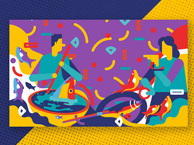 Fish Festival art explainer illustration style
