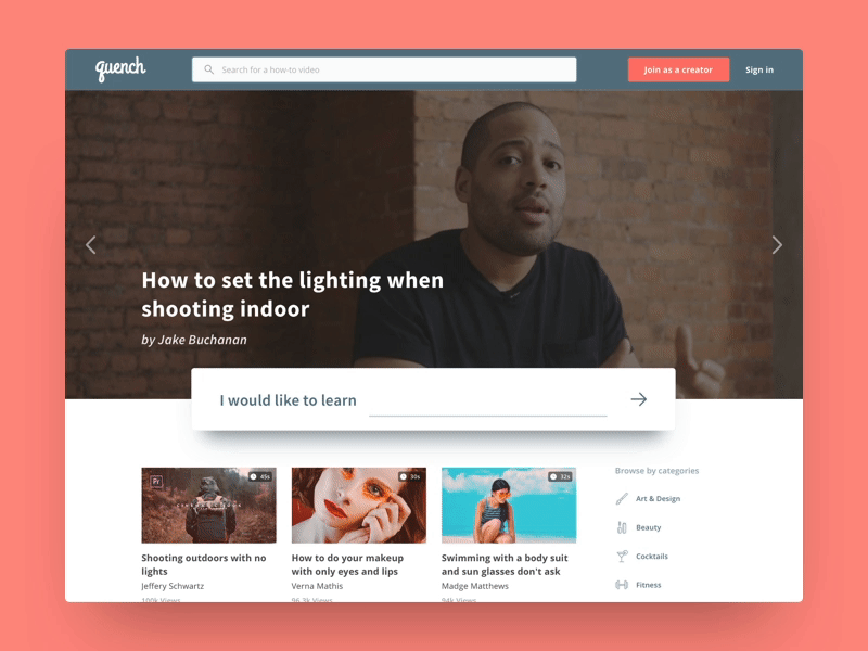 Quench - Home quench search short tutorial ui ux video web