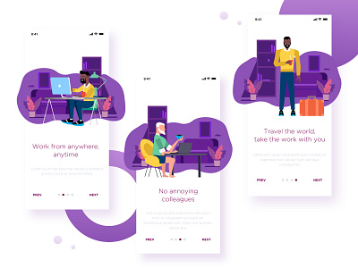 On-boarding screens illustration onboarding screens purple sketch tutorial tutorials ui white