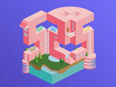 525 2.5d 字体设计 宿舍 插图 插画 数字 矢量