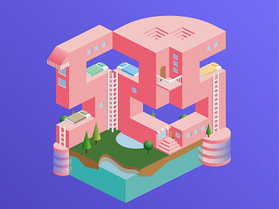 525 2.5d 字体设计 宿舍 插图 插画 数字 矢量