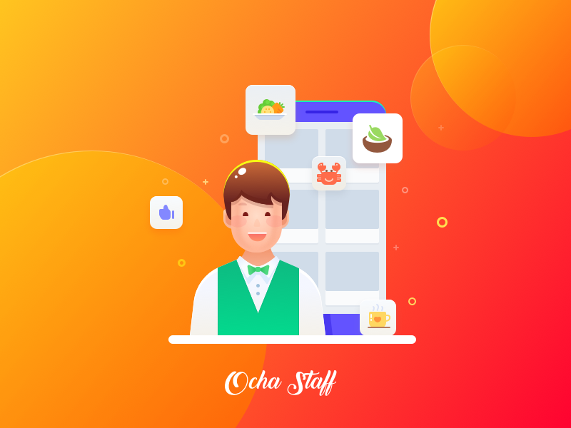 Ocha Staff Illustration gradient graphic illustration management restaurant sketch ui waiter