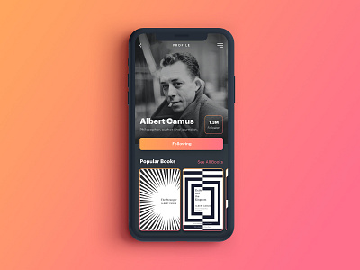 User Profile albert camus app app design book daily ui 006 dailyui dailyui006 design dribbble gradient ios iphone x iphone xs ui ux