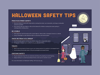 Halloween Safety Tips Postcard flat halloween illustration postcard purple vector