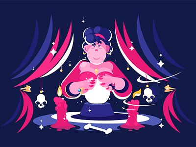 Fortune teller with magical ball ball character crystal flat fortune future illustration kit8 magical reading teller vector woman