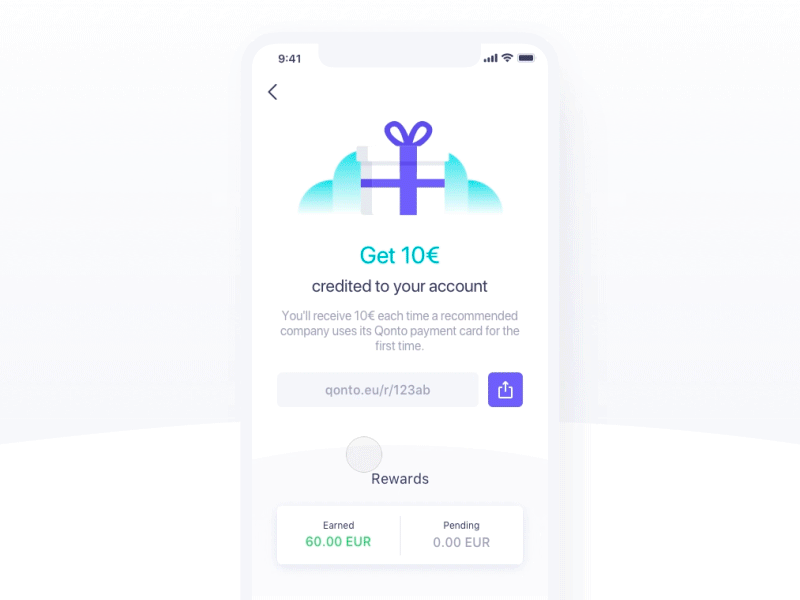 Referral Program - Qonto animation app bank ios mobile principle recommend referral