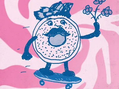 Donut Dude color donut flowers hand done matte skateboard vector