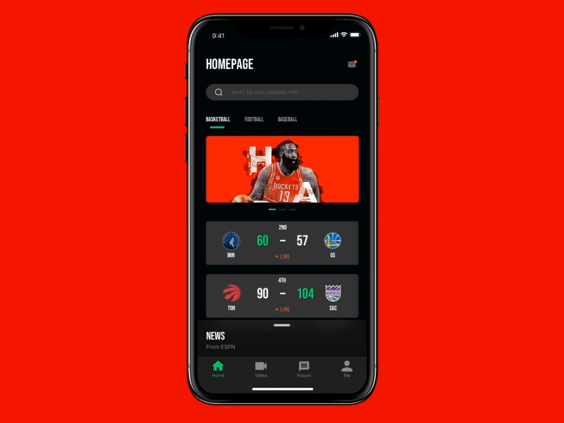 Sports Livestream APP ae animation app basketball livestream nba sketch sports ui ux