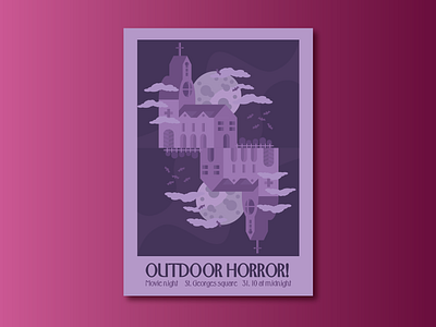 Outdoor Horror! adobe church design halloween illustration moon poster poster art poster design typography vector window