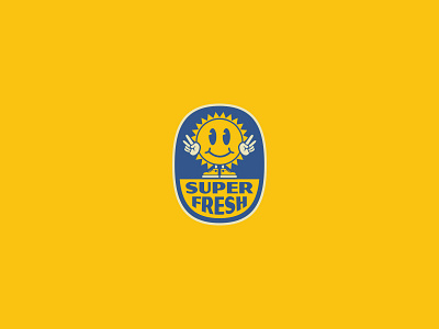 Super Fresh badge design fun happy face illistration logo mark produce sticker sun sunny yellow