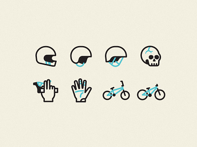 Dirt Jump Park Iconography bicycle bmx glove hand helmet iconography icons illustration line protection sign skull sport