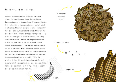 breakdown of the design adobe analog avantgarde bananas dark design minimal monkey monochromatic music mystery organic photoshop poster release scandinavian simple sketch typography yellow