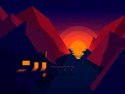 Sunset design flat illustration vector