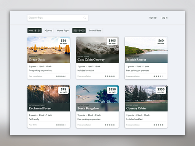 Website Dashboard airbnb cards trip web