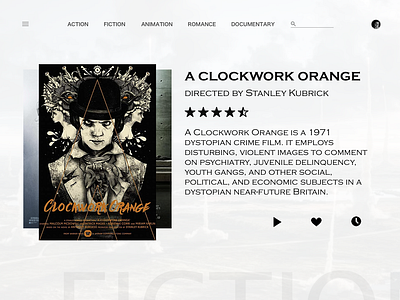 TV App 025 app black clockwork orange concept daily 100 challenge daily ui design dystopian fiction icon logo minimal movie movie app poster sketch stanley kubrick tv app ui