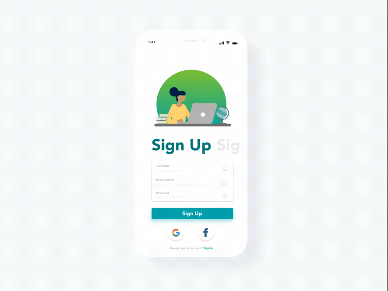 Sign Up - Sign In for Ed-Tech App dailyui design protopie prototype sign in ui ux ui ux design uix ux design