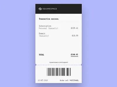 Email Receipt - 017 #dailyui 017 adobe adobe xd barcode checkout commerce daily ui design email interface madewithadobexd receipt sale squarespace transaction ui