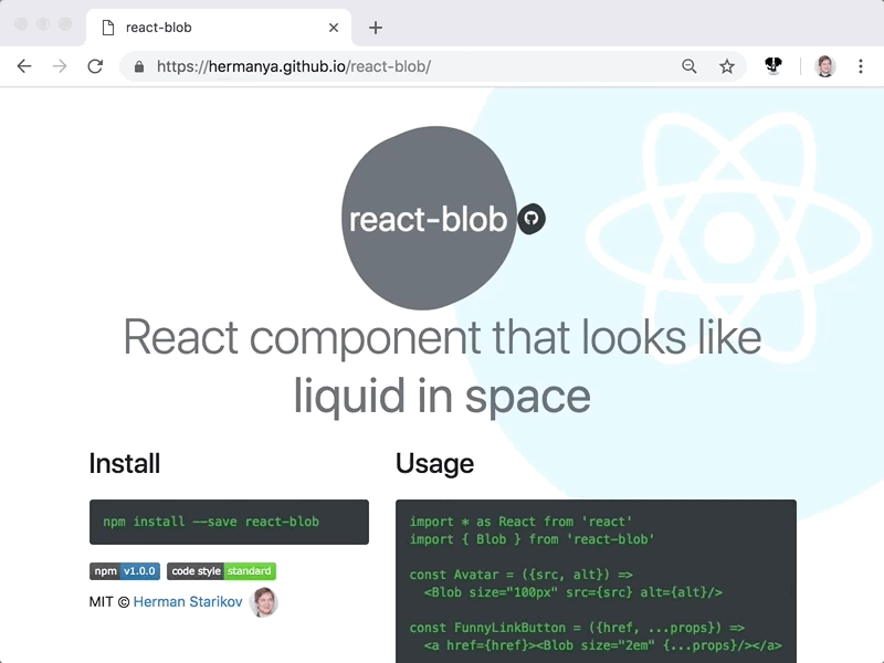 Liquid in Space blob component component page liquid reactjs