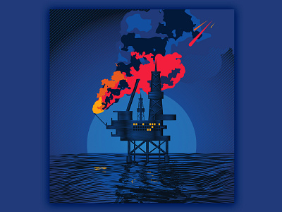 Oil Rig Sketch halftone illustration vector