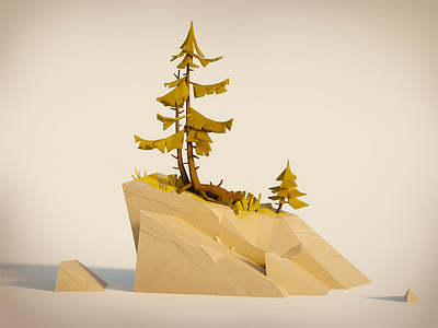 Tree study 3d illustration rocks tree