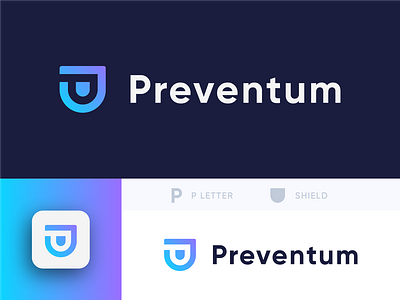 Preventum - Logo Design Concept branding clean design for sale unused buy gradient icon identity letter logo logo design logo designer logotype p letter p logo prevent shield shield logo symbol tech vector