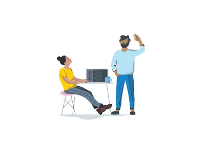 Welcome character coffee company design desk illustration man team ui vector web illustration welcome welcome page woman