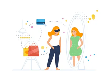 VR shopping fitting room flat shopping vector virtual reality vr