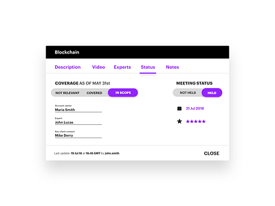 A modal I designed for a sales tool button modal pill purple website white