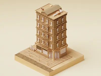Wood and Cardboard Building 3d blender building city design illustration isometric lowpoly model pbr render